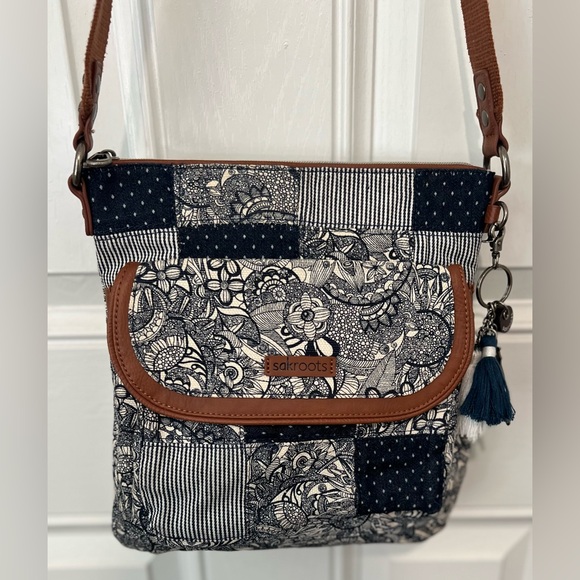 Sakroots Paisley & Floral Patchwork Hobo Crossbody Bag with Owl Charm & Tassels - Picture 1 of 16